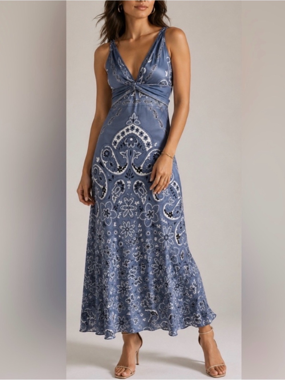 Caroline Constas Satin Blue Paisley Boho Maxi - Picture 3 of 4